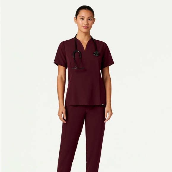 Jaanuu Calix Fit & Flare Scrub Top - Burgundy - Picture 2 of 5